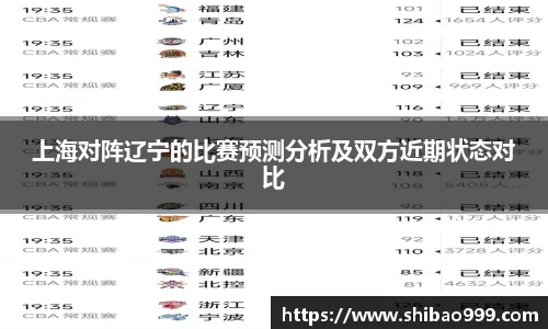上海对阵辽宁的比赛预测分析及双方近期状态对比